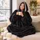 Тепла толстовка-плед HUGGLE HOODIE 80х100 см чорна унісекс з капюшоном, фліс та штучне хутро (4409/HU-25)