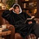 Тепла толстовка-плед HUGGLE HOODIE 80х100 см чорна унісекс з капюшоном, фліс та штучне хутро (4409/HU-25)