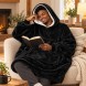Тепла толстовка-плед HUGGLE HOODIE 80х100 см чорна унісекс з капюшоном, фліс та штучне хутро (4409/HU-25)