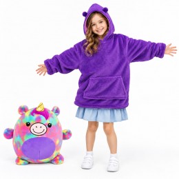 Детское худи-трансформер Huggle Pets Единорог фиолетовое 130–150 см, плюшевая игрушка-подушка  (4409/H-27)