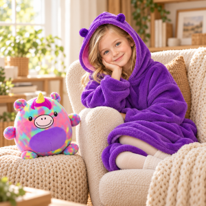 Дитяче худі-трансформер Huggle Pets Єдиноріг фіолетове 130–150 см, плюшева іграшка-подушка (4409/H-27)