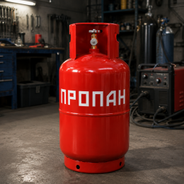 Газовый баллон пропан-бутан стальной бытовой с вентилем ВБ-2 и ветрозащитой, 11 кг газа, 16 бар 27 л