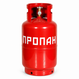 Газовый баллон пропан-бутан стальной бытовой с вентилем ВБ-2 и ветрозащитой, 11 кг газа, 16 бар 27 л