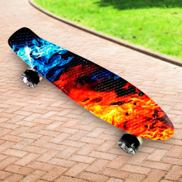Пенні борд синій "вогонь" скейт 25 з світяться колесами Penny Board до 80 кг  (HA-713)