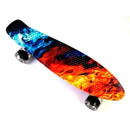 Пенні борд синій "вогонь" скейт 25 з світяться колесами Penny Board до 80 кг  (HA-713)