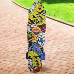 Пенни борд черный "граффити" скейт 25 со светящимися колесами Penny Board до 80 кг (HA-712)