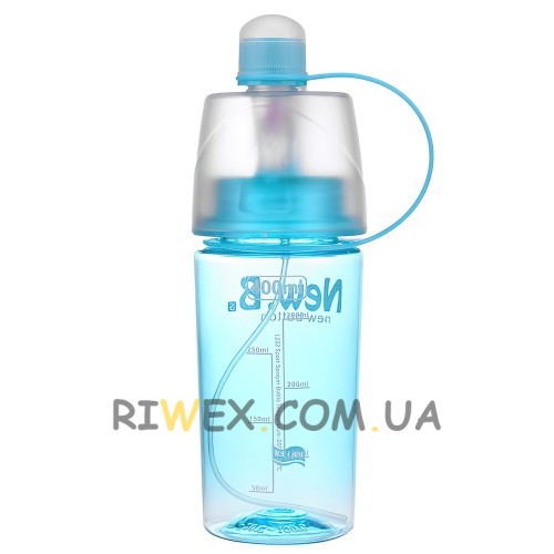 Спортивна пляшка для води блакитна DF-077 400 мл (пляшечка для залу) з розпилювачем  (237)
