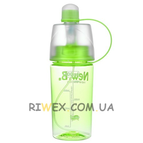 Спортивна пляшка для води зелена  DF-077 400 мл (пляшечка для залу) з розпилювачем  (237)