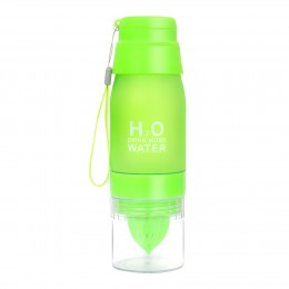 Спортивная бутылка для воды зелёная H-244 650 мл (бутылочка для зала) с соковыжималкой (237)