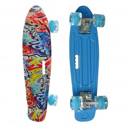 Пенні борд синій "Графіті" скейт MS 0749-7-10 з колесами що світяться Penny Board до 70 кг (IGR24)