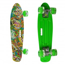 Пенні борд зелений "Графіти" скейт MS 0749-7-5  з колесами що світяться Penny Board до 70 кг (IGR24)
