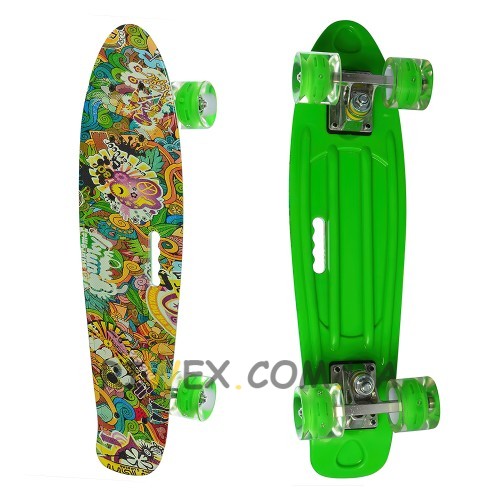 Пенні борд зелений "Графіти" скейт MS 0749-7-5  з колесами що світяться Penny Board до 70 кг (IGR24)