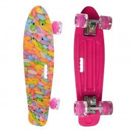 Пенни борд розовый "Конфеты" скейт MS 0749-7-3 со светящимися колесами Penny Board до 70 кг (IGR24)