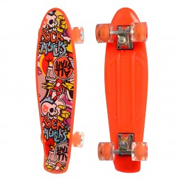 Пенни борд оранжевый скейт 0749-5-10 со светящимися колесами Penny Board до 70 кг (IGR24)
