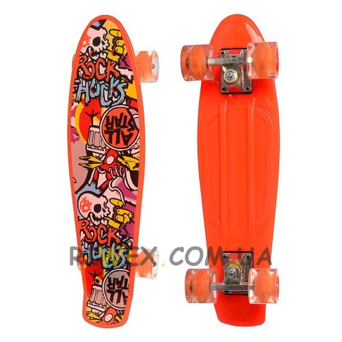 Пенні борд помаранчевий скейт 0749-5-10  з колесами що світяться Penny Board до 70 кг (IGR24)