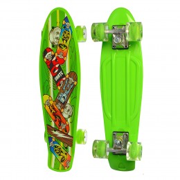 Пенни борд зеленый скейт 0749-5-2 со светящимися колесами Penny Board до 70 кг (IGR24)