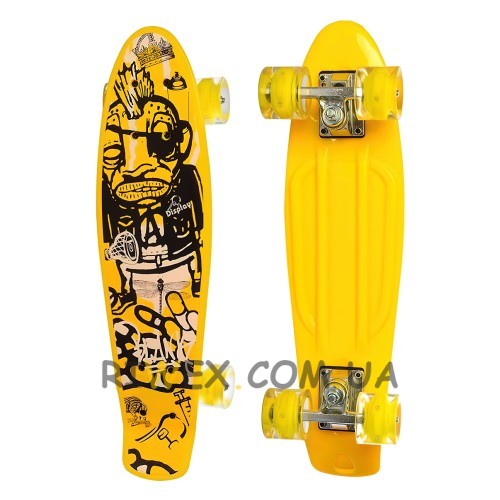 Пенни борд желтый скейт 0749-5-1 со светящимися колесами Penny Board до 70 кг (IGR24)