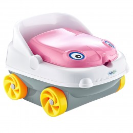 Детский музыкальный горшок  с крышкой в виде машинки с колесами Irak Plastik "Baby car" серо-розовый 