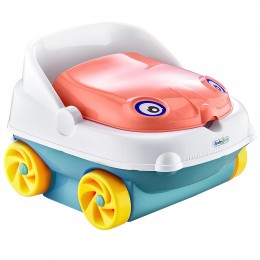 Детский музыкальный горшок  с крышкой в виде машинки с колесами Irak Plastik "Baby car" красно-голубой