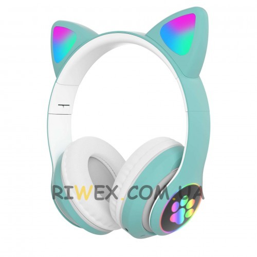 Бездротові навушники з котячими вушками Cat VZV-23M з підсвічуванням зеленого кольору (206)