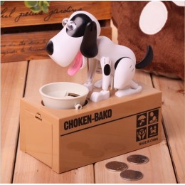 Детская интерактивная копилка "Голодная собака" сейф собачка поедающая монеты черно-белая и коричневая (212)
