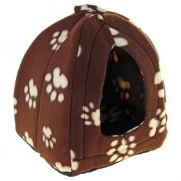  Мягкий флисовый  домик Pet Hut для собак и кошек коричневый со следами лапок лежанка, кровать (626)