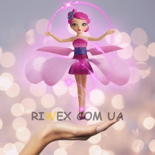 Интерактивная игрушка летающая от руки кукла фея Flying Fairy, сенсорная волшебница розовая 20 см