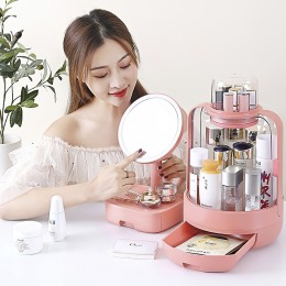 Набір для макіяжу 2 в 1 органайзер для косметики і дзеркало з LED підсвічуванням рожевого кольору (259)