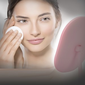 Настольное овальное зеркало для макияжа с LED подсветкой и подставкой для косметики розового цвета (259)