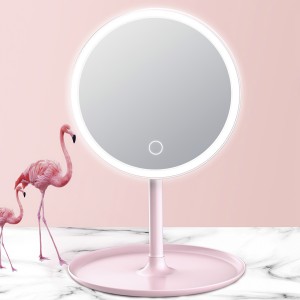 Зеркало регулируемое круглое с LED подсветкой W8, Розовый