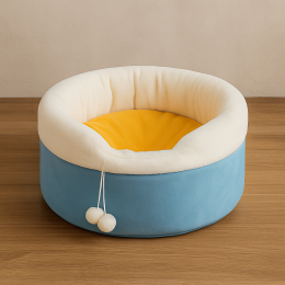 Мягкая лежанка домик с игрушкой для кошек и собак 40 х 26 см круглая кроватка для животных Блакитний (626)