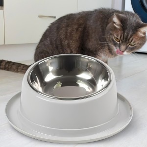 Похила тарілка-миска для тварин, собак та котів 2в1 з металевим піддоном для їжі та води Сірий (626)