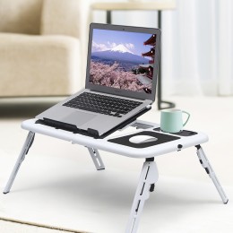Столик для ноутбука з двома кулерами, біла портативна підставка з охолодженням E-Table (237)