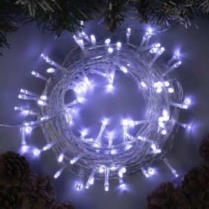 Декоративна святкова гірлянда "Нитка" прозорий провід 100 LED біле світіння