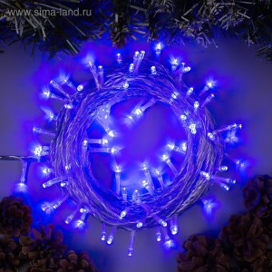 Декоративна святкова гірлянда "Нитка" прозорий провід 100 LED синє світіння