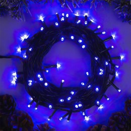 Декоративная новогодняя гирлянда "Нить" черный провод 100 LED 10 метров синее свечение