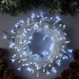Декоративна святкова гірлянда "Нитка" прозорий провід 200 LED 15 метрів біле світіння