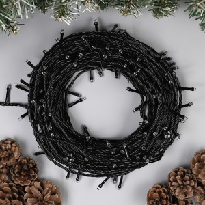 Декоративна святкова гірлянда "Нитка" чорний провід 200 LED 15 метрів біле світіння Декоративна святкова гірлянда "Нитка" чорний провід 200 LED 15 метрів біле світіння