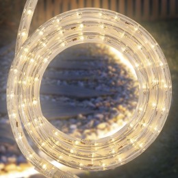 Уличная LED гирлянда с влагозащитой шланг дюралайт, чейзинг катушка 20 м теплый свет