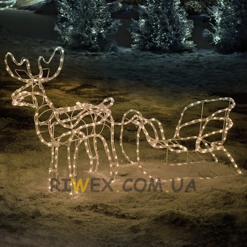 Новогодняя светодиодная фигура из дюралайта "Маленький олень с санками" 135 х 46 см желтый цвет уличный декор