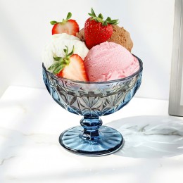 Стеклянная креманка для десертов, желе и мороженого BJL-2 размер чаши 13х8х6.5 см синего цвета (30/1)