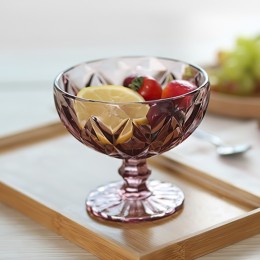 Стеклянная креманка для десертов, желе и мороженого BJL-2 размер чаши 13х8х6.5 см бордового цвета (30/1)