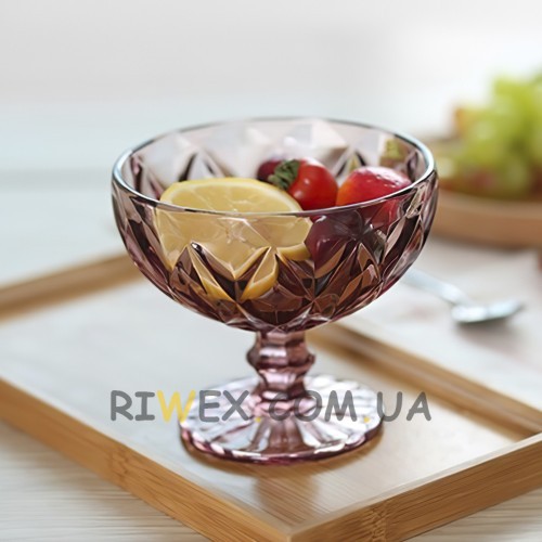 Скляна креманка для десертів, желе і морозива BJL-2 розмір чаші 13х8х6.5 см бордового кольору (30/1)