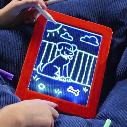 Волшебный планшет для рисования Magic Sketchpad для детского творчества с подсветкой 4 неоновых маркера и трафареты (212)