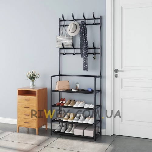 Збірна вішалка 2 в 1 для одягу та підставка для взуття "Multi-functional shoe and hat rack" 4 полиці, Чорний