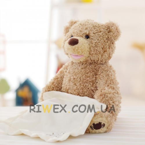 Дитяча інтерактивна іграшка ведмедик Peekaboo (Пікабу) 30 см коричневий грає в хованки (212)