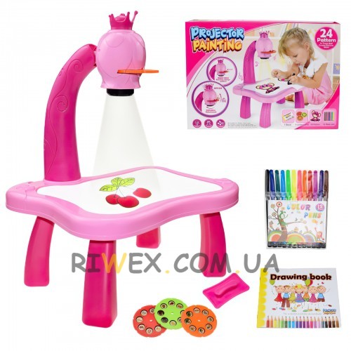 Дитячий стіл проектор для малювання зі світлодіодним підсвічуванням рожевого кольору (НА-114)