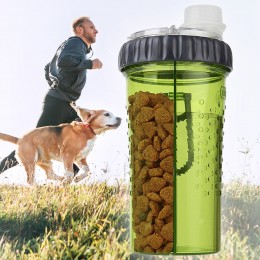 Бутылка двойная Dexas Snack-Duo для воды и корма или лакомства 480 мл, Зеленый (205)