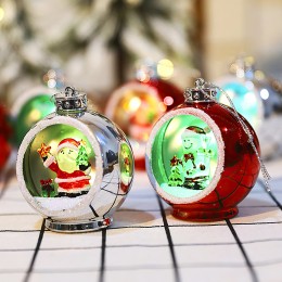 Новогоднее украшение для ёлки игрушка в виде шара с подсветкой "Санта, снеговик" красного и серебряного цвета (В)