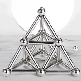 Магнітний конструктор головоломка (неокуб з паличками) магнітні палички та сталеві кульки срібні (212)